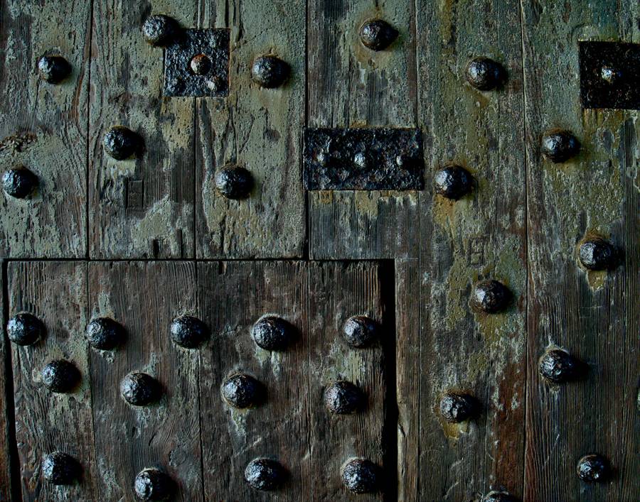 Brass-studded door